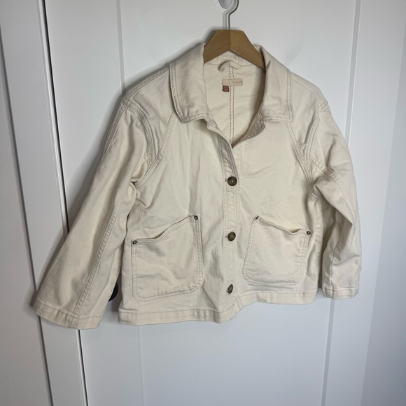 Anthropologie Pilcro Denim Jean Jacket Oversized Crop Cream White Size Small - Picture 1 of 5